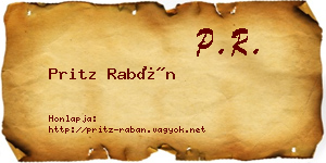 Pritz Rabán névjegykártya
